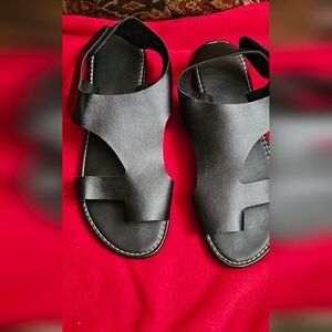 Black Women's Leather-Look Slide Sandals